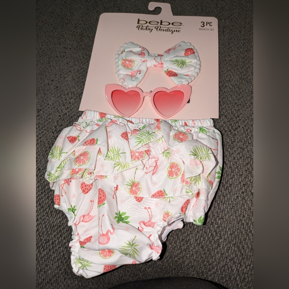 Flamingo Print Baby Bloomers Set with Pink Sunglasses